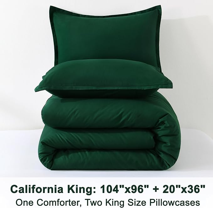 Litanika Comforter Set, Lightweight Solid Bedding Comforter Set, Fluffy Down Alternative Bed Set, Emerald Green, California King