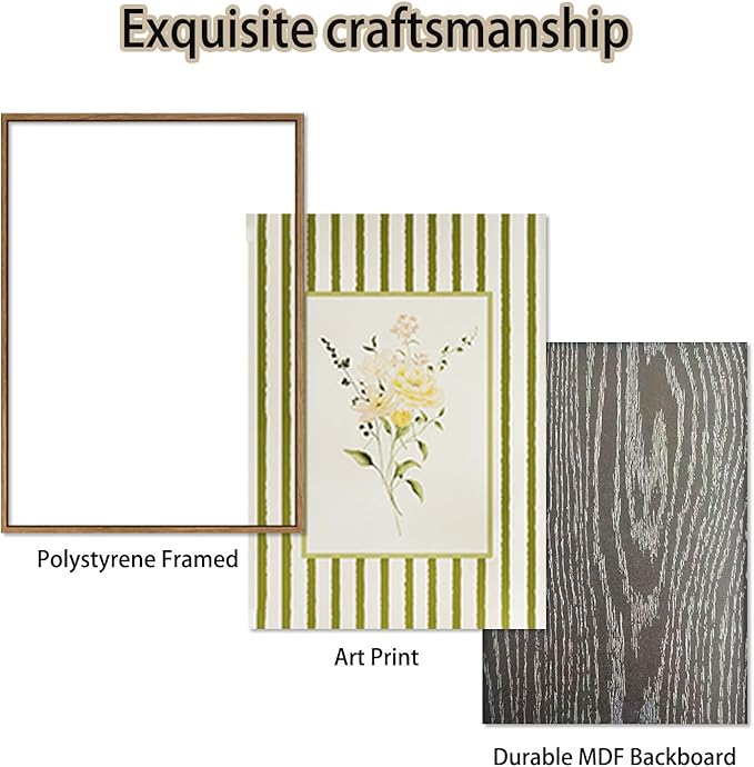KISSFOX 3 Piece Floral Framed Wall Art Wildflower Canvas Wall Art Flower Pictures Wall Decor Boho Botanical Paintings Green Poster Wall Decor For Girly Room Bedroom Apartment Dorm Living Room