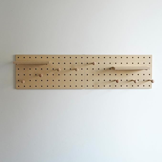 Wooden Pegboard Modular Display Organization Storage Wall Hooks Shelf (Birch Colored Finish-B)