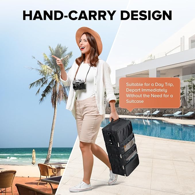 Suitcase Organizer, Travel Luggage Organizer Hanging Shelves Packing Cube Closet/Collapsible Portable Travel Organizer for Carry-on