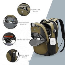 Swissdigital Design Business Laptop Backpack, College Laptops Backpack with USB Charging Port for Men and Women Fits 16 Inch Notebook, Olive | SD1670-26