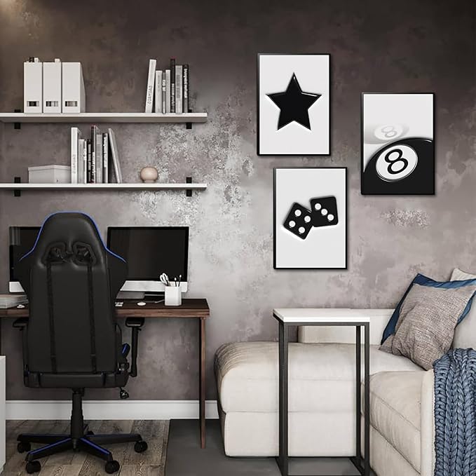 Black And White Dice Canvas Wall Art Set Of 3,Funky Retro Y2k 8 Ball Wall Decor Paintings, Funky Lucky Preppy Posters Prints Pictures For Game Room Apartment Dorm Teenager Room 12x16in Unframed