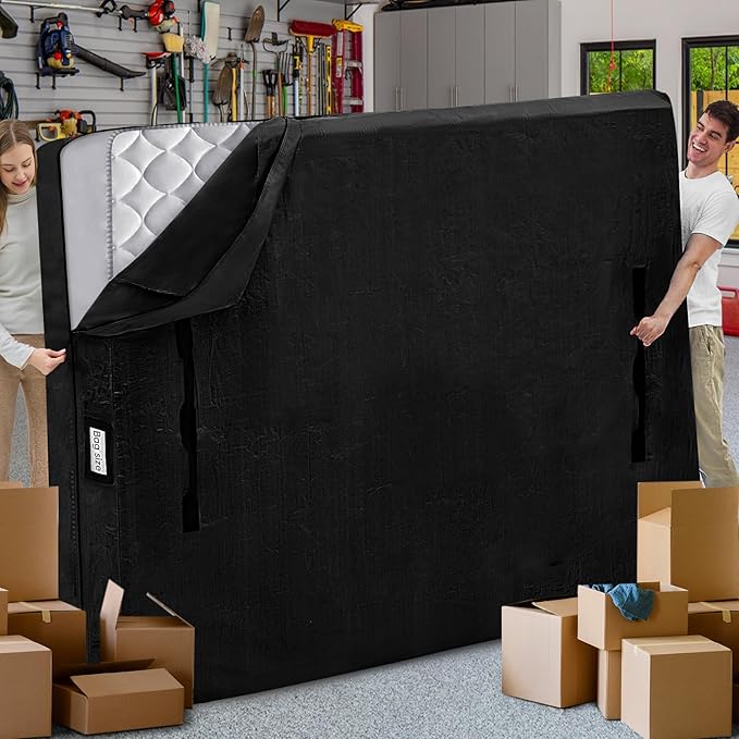 Mattress Bags for Moving and Storage, BETU Twin Mattress Protector Waterproof Mattress Cover with 8 Heavy Duty Handles and Zipper Extra Thick Moving Supplies for Dorm Bed Reusable (77x42x13.5 Black)
