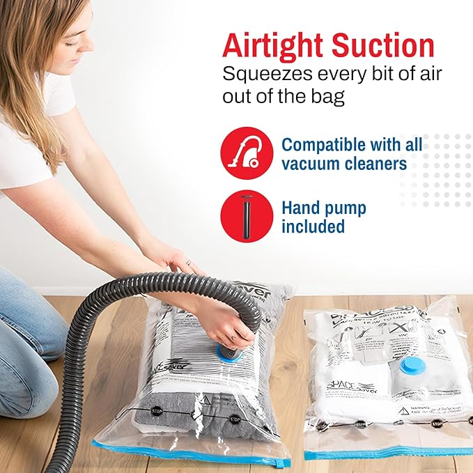 10 Pack Jumbo Vacuum Storage Bags for Comforters, Blankets & Clothes – Jumbo Vacuum Sealed Compression Bags with Hand Pump – Space Saver Storage Bags for Bedding, Moving, Travel & Organization