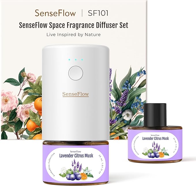 SF101 Pro Waterless Plug-In Air Freshener, 100% Plant-Based Ultrasonic Diffuser, Adjustable 120-Day Scent Air Mist, Covers 100㎡ for Home, Hotel-Lavender Citrus Musk