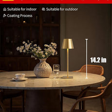 KDG 2 Pack Cordless Table Lamp, Portable LED Desk Lamps, 5000mAh Battery Operated, 3 Color Stepless Dimming Up, for Restaurant, Bedroom, Outdoor Camping, Coffee Shop, Night Light, Rechargeable (Gold)