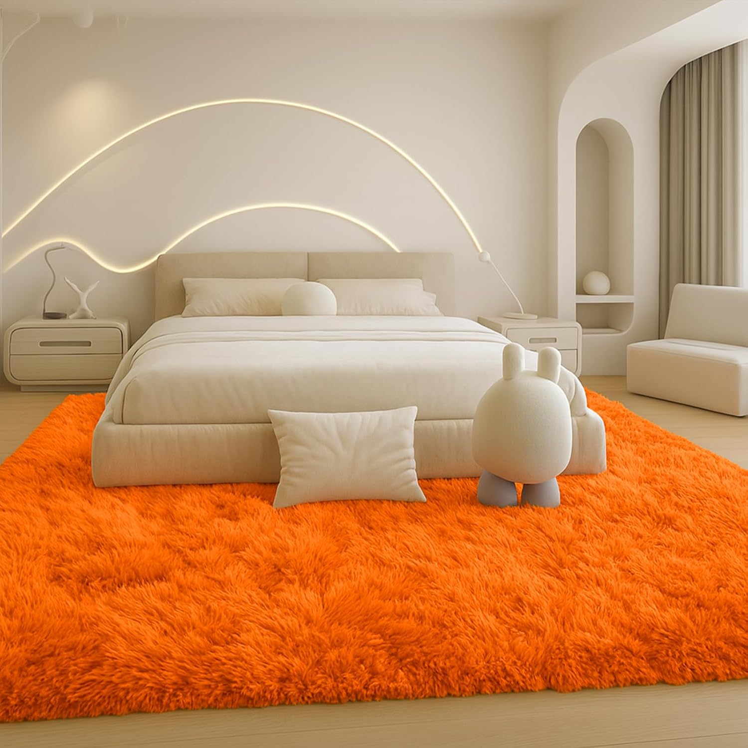 8x10 Area Rugs Living Room, Beige Large Plush Fluffy Bedroom Carpet, Non-Slip Upgraded Indoor Thick Soft Rug, Modern Plush Carpet Suitable for Kids Home Decor Aesthetics Dorm. Dormly