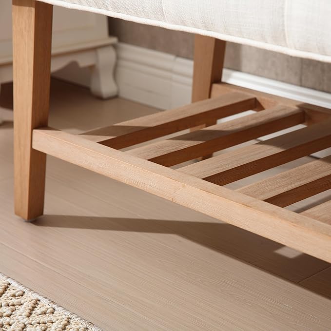 Entryway Shoe Bench Storage Benches with Upholstered Button Tufted Seat and Open Slatted Shelf Linen Shoe Rack for Hallway Living Room Bedroom End of Bed, Beige