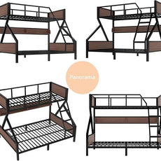 Bellemave Twin XL Over Queen Bunk Bed with Shelves, Metal Bunk Beds with Ladders and Lights, Heavy-Duty Bunkbed for Bedrooms, Guest Rooms and Dorms, No Box Spring Needed and Noise-Free Design, Black