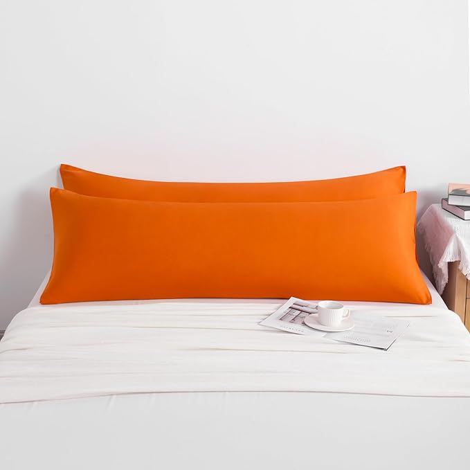 NTBAY Body Pillow Cases Set of 2, 2 Pack Brushed Microfiber 20x54 Pillow Cases, Soft, Wrinkle, Fade, Stain Resistant Orange Pillow Cases with Envelope Closure, 20x54 Inches, Orange