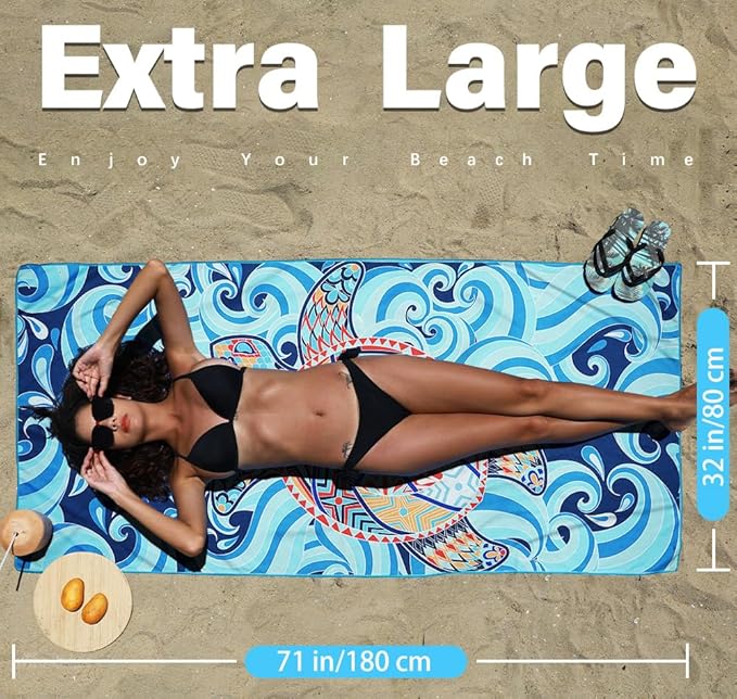 Microfiber Lightweight Thin Beach Towel Sand Free Quick Dry Absorbent Compact Towels for Swimming Pool Camping Beach Accessories Large Easy Pack Travel Things for Vacation Essentials Gift Adult