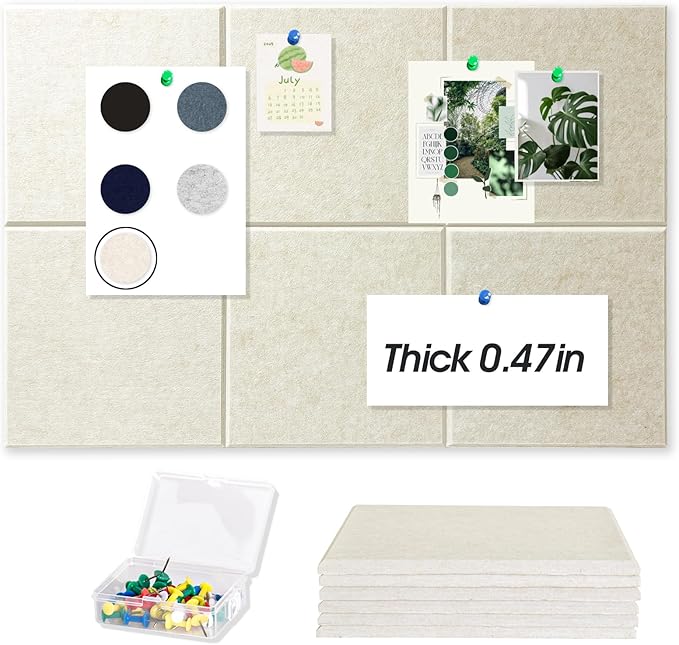 Thick Cork Board Tiles for Wall with Push Pins, 36"x24"x0.47" Bulletin Board Sets, Self-Adhesive Pin Board | Magrowill 6 Packs Felt Panels for Office Home Classroom Dorm