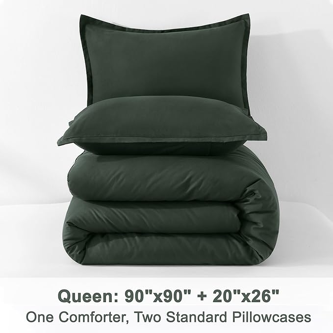 Litanika Comforter Set, Lightweight Solid Bedding Comforter Set, Fluffy Down Alternative Bed Set, Forest Green, Queen