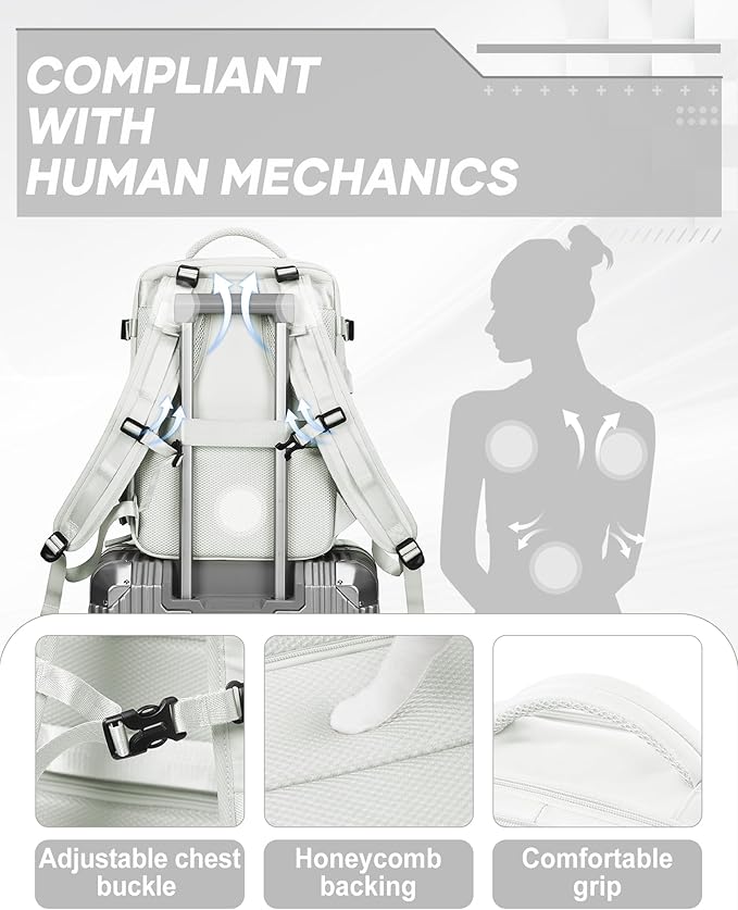 Vacuum Backpack Travel with Electric Vacpack Pump, Vacuum Compression Bags Travel Backpack for Women Men, Flight Approved Waterproof Carry on Backpacks Laptop Work Weekender Daypack, White, Medium