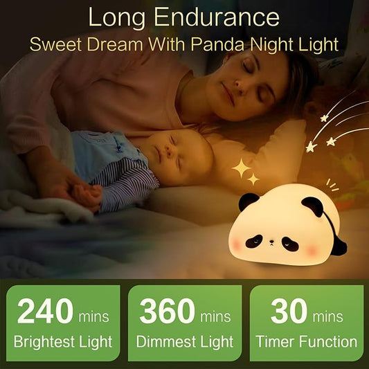 Panda Cute Night Light, LED Panda Lamp, Dimmable Novelty Animal Light, Food Grade Silicone Squishy Nightlight, Light Up Desk Decor for Bedroom College Dorm, Boys Girls Cute Pandas Gifts