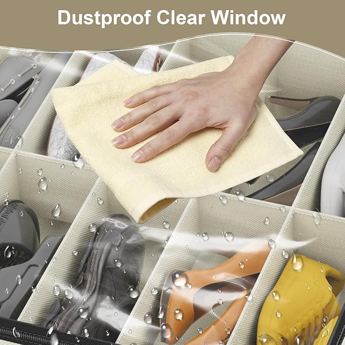 homyfort 32 Pairs Shoe Organizer Under Bed, Sturdy Underbed Shoe Storage Boxes Bins, Organizador De Zapatos, Extra Large Zapateras Organizer, Beige, Set of 2