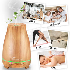 Diffuserlove Essential Oil Diffusers 200ML Diffuser Remote Control Aromatherapy Diffuser with 7 Color Lights, Auto Shut-Off for Bedroom Office Kitchen (Yellow Wood Grain)