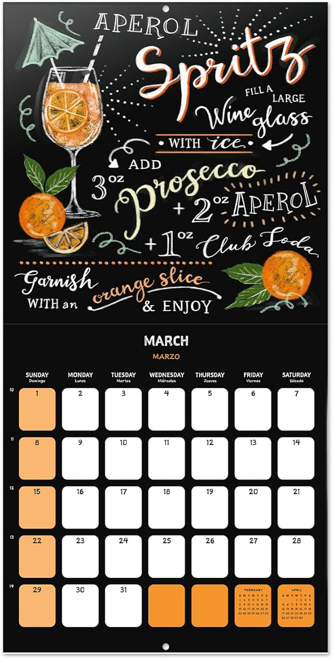 Cocktails Wall Calendar 2026 12" x 12" FSC® Plastic Free - Starts Week On Sunday | Family Planner Calendar 2026