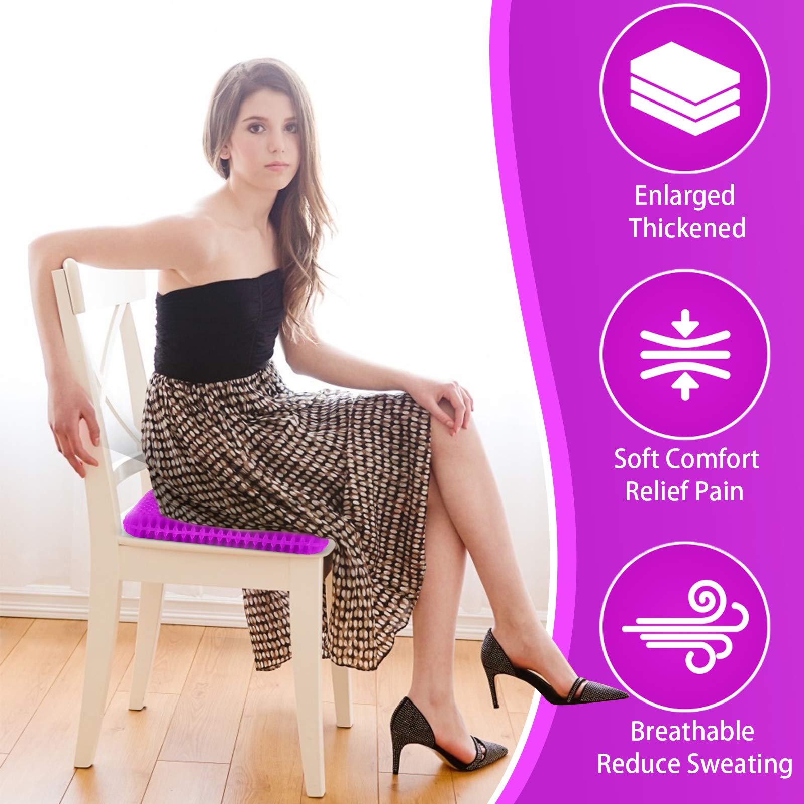 Gel Seat Cushion for Long Sitting (Large & Thick), Soft & Breathable, Gel Cushion for Wheelchair, Gel Chair Cushion for Hip Pain, Gel Seat Cushion for Office Chair (Black Cover) Dormly