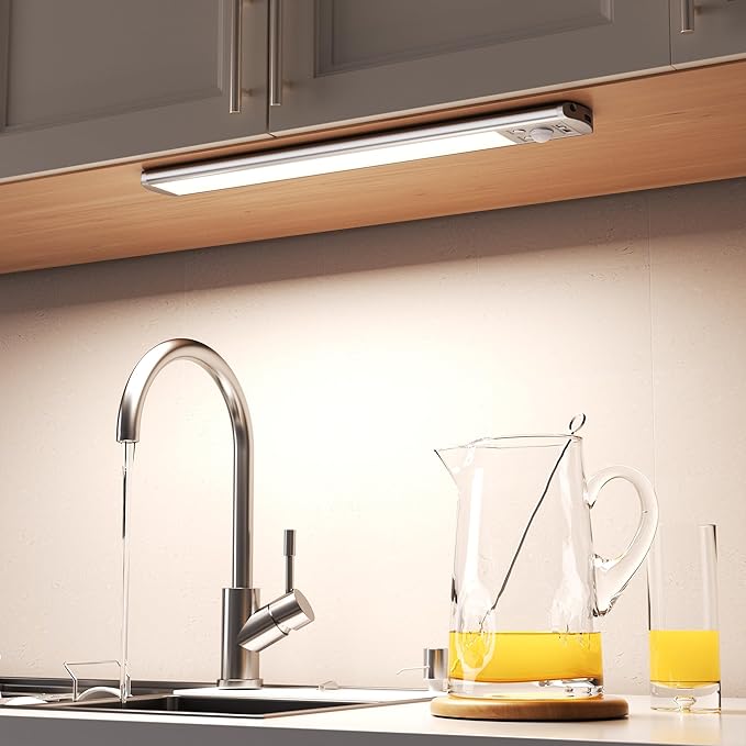 Joyzy 2 Pack Rechargeable Under Cabinet Lighting Battery Operated Closet Light,92 LED Motion Sensor Indoor, Dimmable Kicthen Counter Lights, Wireless Sink Lighting Lamp Shelf Stove Hallway
