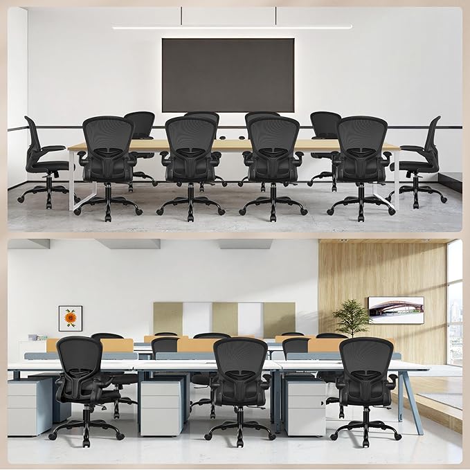 FelixKing Office Desk Chairs, Ergonomic PC Desk Chair with Wheels, Adjustable Lumbar Support and Height, Swivel Computer Chair with Flip-up Armrests, Ergo Mesh Backrest for Working (Black, Pack of 10)
