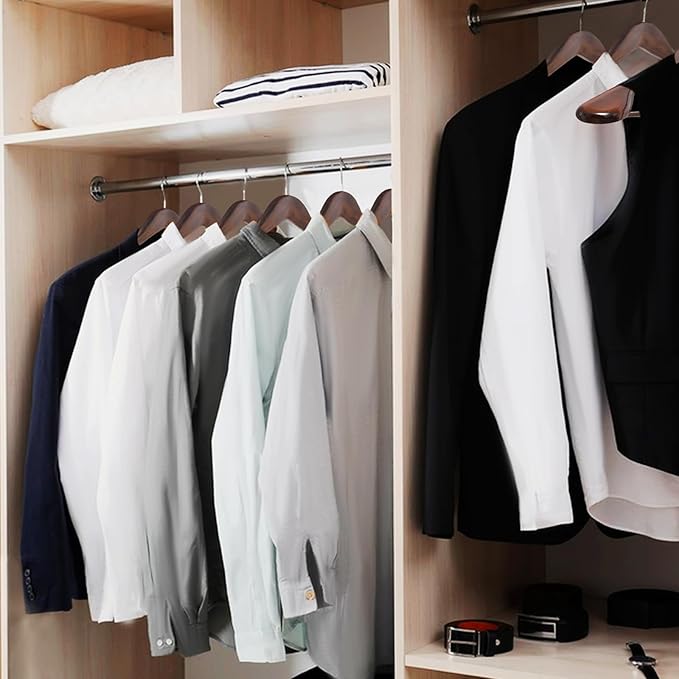 Solid Wood Suit Hangers, 10 Pack, Coat Hangers with Non Slip Trouser Bar, 360° Swivel Hook, Heavy Duty Wide Hangers for Suit, Coat, Jacket, Trousers, Pants,17.3" W x 9", Dark Walnut AWY0410H