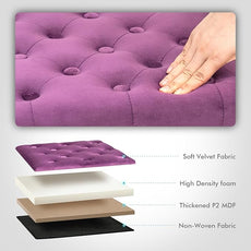 B FSOBEIIALEO Storage Ottoman Cube Velvet Tufted Folding Ottomans with Lid, Footstool Rest Padded Seat for Bedroom (Purple, Medium)
