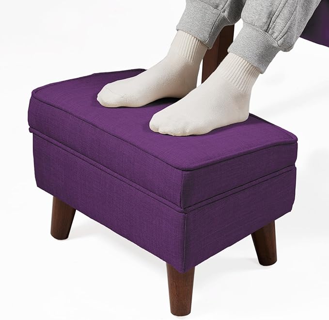Storage Ottoman, Small Foot Stool Ottoman with Storage, Modern Foot Rest with Adjustable Lid and Sturdy Wood Legs for Living Room, Bedroom, Couch, Enterway(Purple)