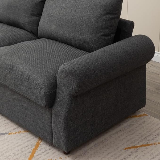 Panana Modern 2 and 3 Seats Loveseat Sofa Couch with Storage, Small Love Seat Couches for Living Room, Bedroom, Apartment, Office (Dark Gray Linen Fabric, Scroll Arm - 3 Seater)