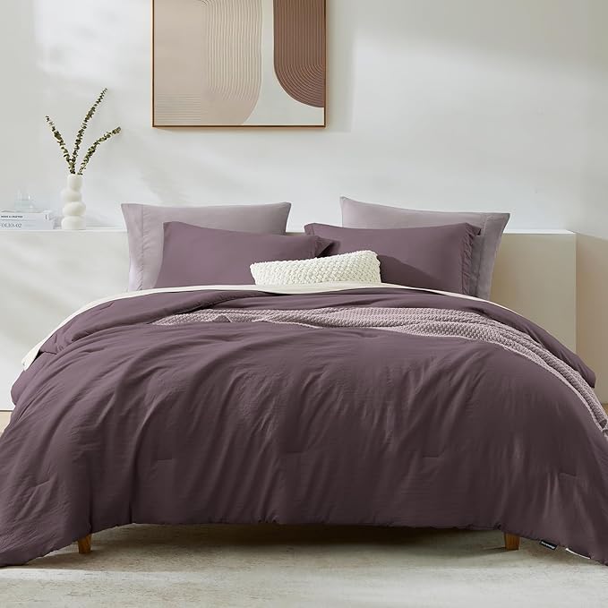 WRENSONGE Full Size Comforter Set- 7 Pieces Artic Plum Bed in a Bag Full Size Comforter with Fitted Sheet, Flat Sheet, 2 Pillow Shams, 2 Pillowcases, Warm Bedding Sets for All Season
