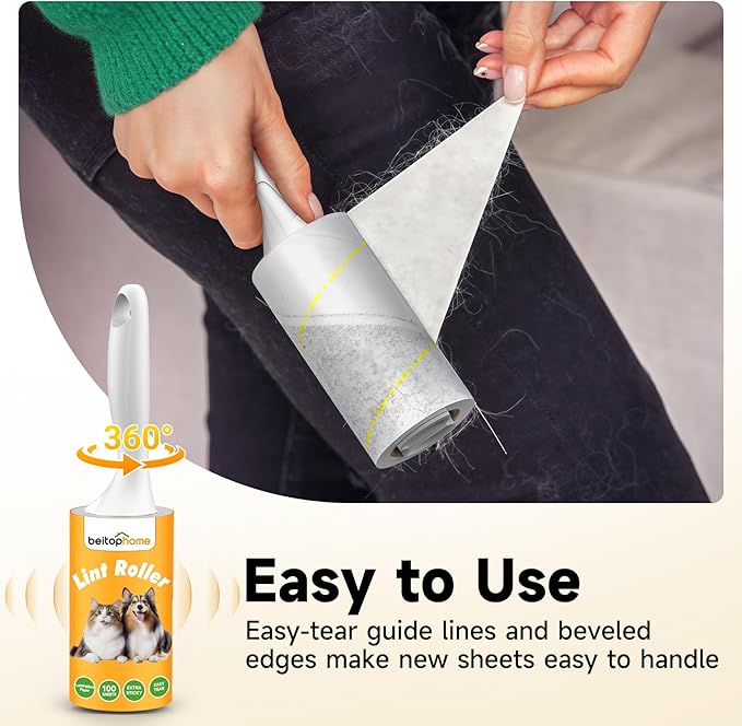 Lint Roller, 800-Sheet Extra Sticky Rollers for Pet Hair, 4 Handles, Value Pack for Dogs, Cats, Clothes, Carpet, Furniture