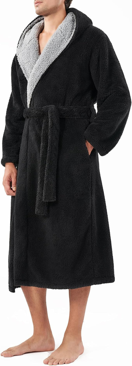 DAVID ARCHY Men's Hooded Robe Soft Coral Fleece Microfiber Bathrobe