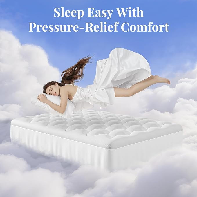 OhGeni Cooling 4 lnch Queen Size Dual Layer Mattress Topper, 2 Inch Gel Memory Foam, 2 Inch Soft Pillow Top Pad, Guest Bedroom Essentials Mattresses Cover, Extra Comfortable Sleep and Back Pain Relief