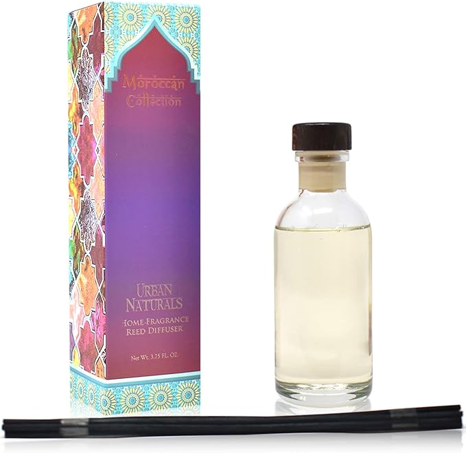 Urban Naturals Moroccan Amber Essential Oil Reed Diffuser Gift Set | Golden Silk Amber, Sun-Kissed Citron, Raw Coconut & Acai | Great Home Fragrance Gift Idea