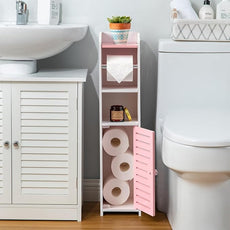 AOJEZOR Toilet Paper Holder Stand: Small Bathroom Storage Cabinet - Rose Dawn - White