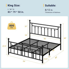 Allewie 14 Inch King Size Metal Platform Bed Frame with Victorian Vintage Headboard and Footboard/Mattress Foundation/Under Bed Storage/No Box Spring Needed/Easy Assembly/Noise Free/Black