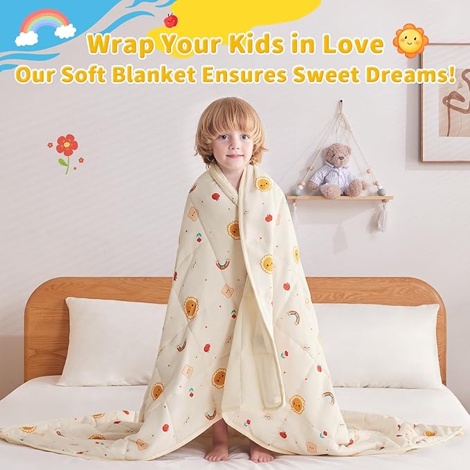 anfie Weighted Blanket Kids (48"x72" 6lbs), Weighted Blanket Cooling Blanket for Sleeping,Throw Size Breathable Blanket with Premium Glass Bead(Beige Sun)