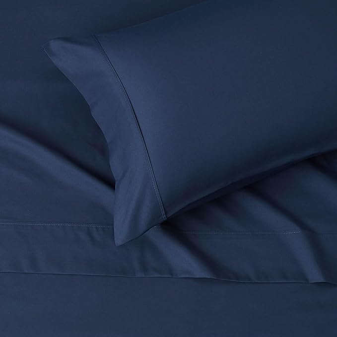 Amazon Basics Lightweight Super Soft Easy Care Wrinkle Free Microfiber 3 Piece Bed Sheet Set with 14-Inch Deep Pockets, Twin, Navy Blue, Solid, Kids, Men & Women Bedding AmazonBasics