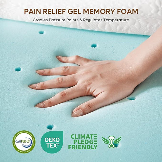Bestier Memory Foam Mattress Topper - Gel Mattress Topper with Chamomile Collection - Plush Feel - Mattress Pad with Naturally Cooling and Pressure Relieving - Twin XL, 3 Inch
