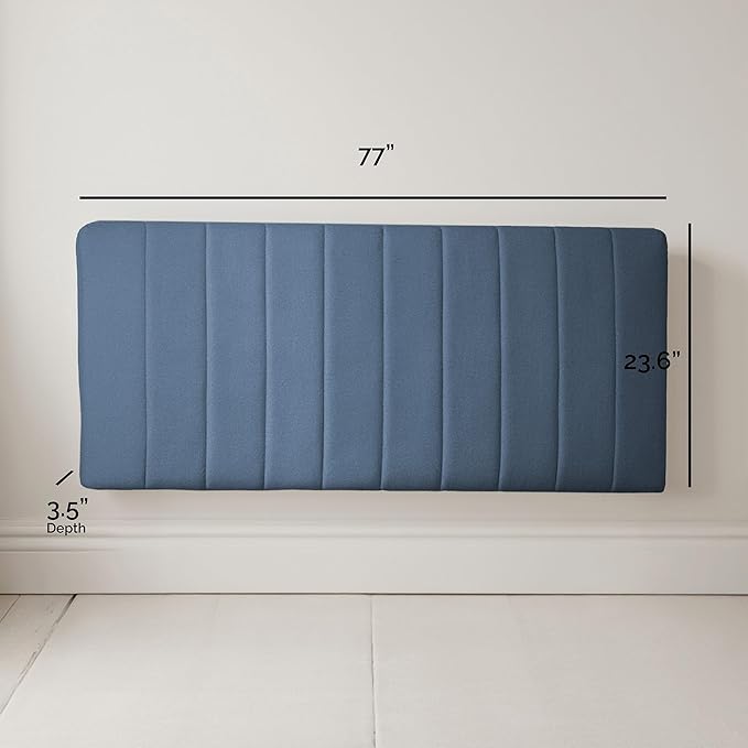 Upholstered King Headboard - Easy Assemble Channel Stitched Headboard King Size Bed - Wall Mounted Headboards with 3D Soundproof Wall Panels Peel & Stick Floating Headboards, Slate Blue