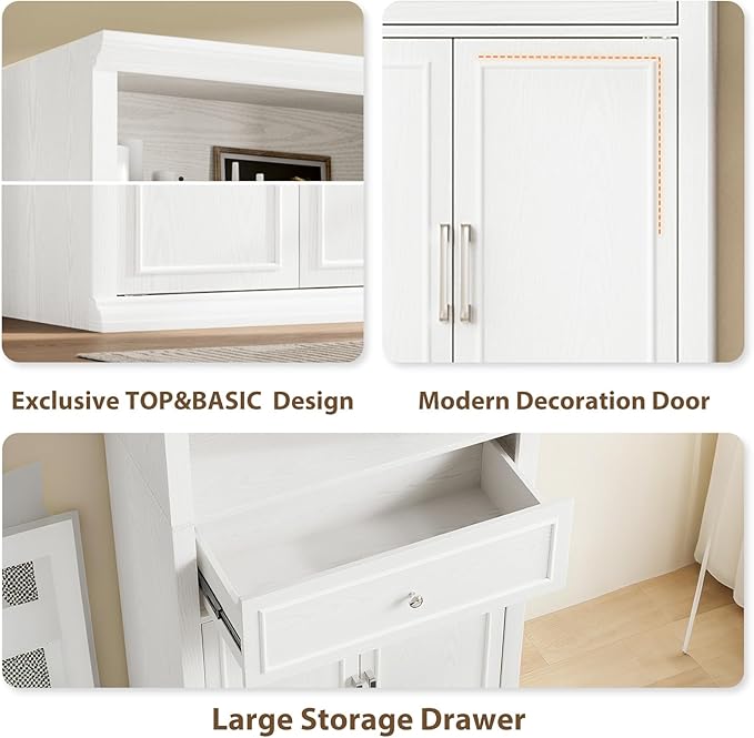 Rresyet Bookcase, 6 Tier White Bookshelf 28" W Tall Minimalist Bookshelves with Storage Cabinet Suitable for Offices, Libraries, Living Rooms