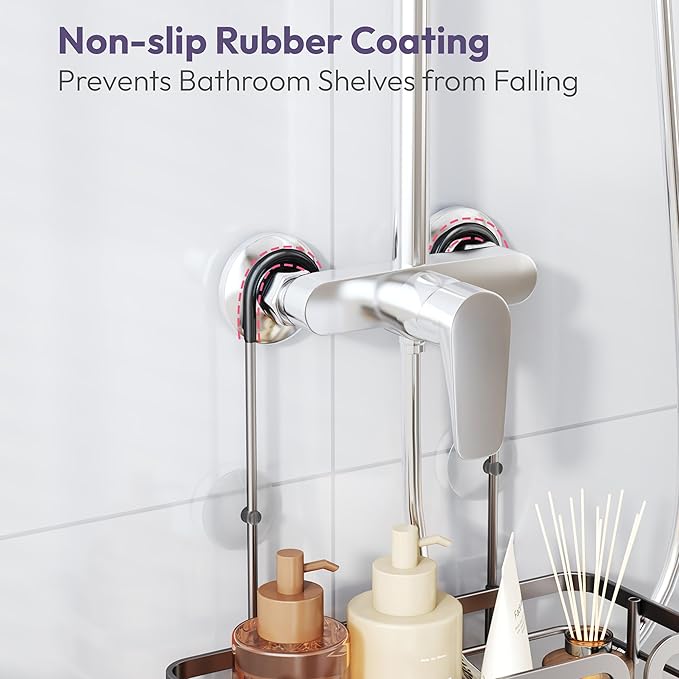 SWTYMIKI Shower Caddy Hanging Organizer - Over the Door Shower Caddy with 6 Hooks, 2 Installation Ways, Stainless Steel Rustproof Bathroom Organizer, Sand Nickel