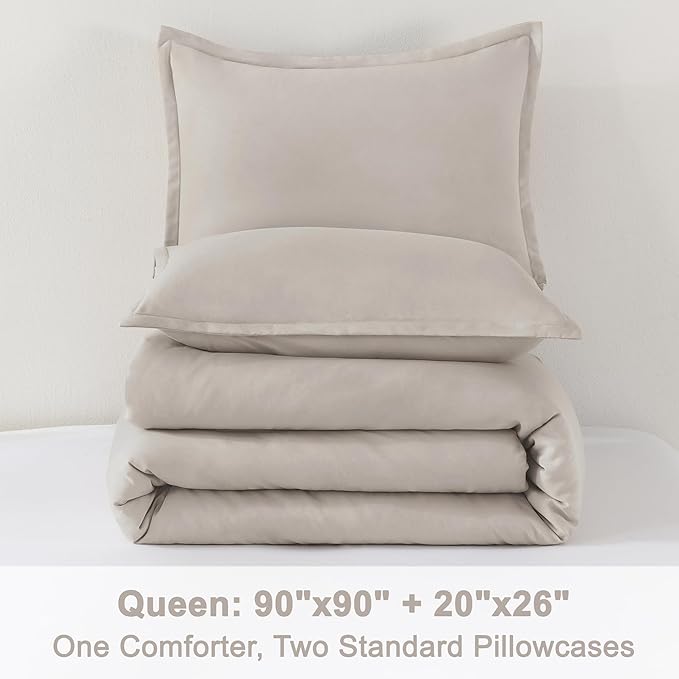 Litanika Comforter Set, Lightweight Solid Bedding Comforter Set, Fluffy Down Alternative Bed Set, Deep Linen, Queen