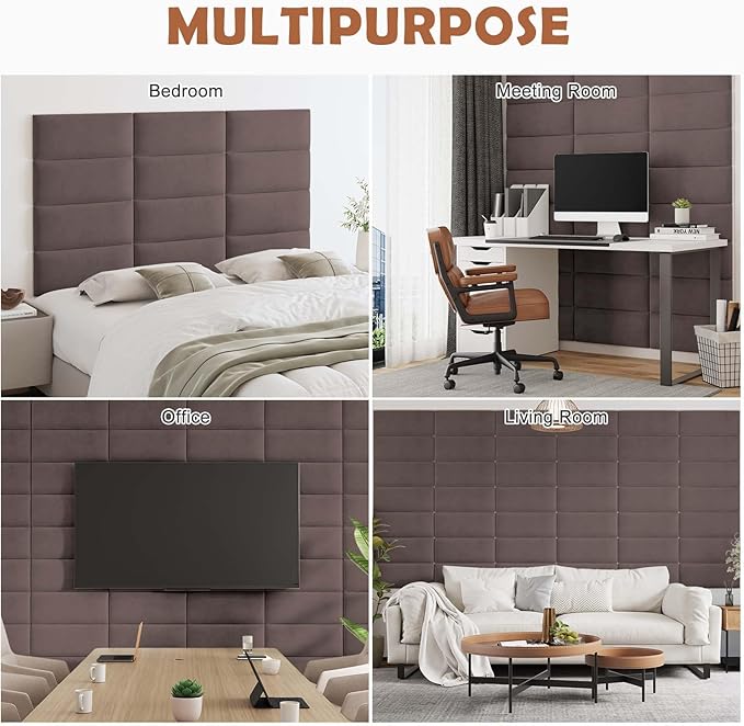 IFNOW Wall Mounted Upholstered Headboard Full, 3D Peel and Stick Soundproof Panels, Reusable and Removable Padded Leather Bed Headboard, 6 Panels 9.84" x 23.62", Dark Skin