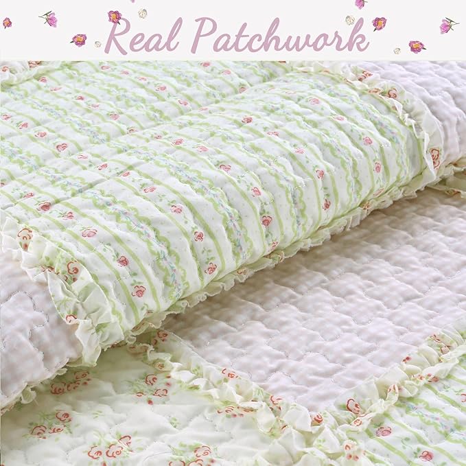 Cozy Line Home Fashions 100% Cotton Real Patchwork Reversible Shabby Chic Girly Floral Pink Peachy Quilt Bedding Set, Coverlet Bedspread (Old-Fashioned Sweetness, Twin - 2 Piece)