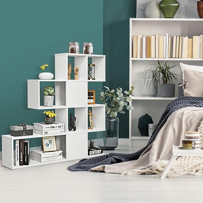Tangkula 8 Cubes Bookshelf, Modern Ladder Corner Bookcase, 8-Cube Open Stepped Storage Bookcase, 5-Tier Display Shelf for Home Office, 47 x 8 x 43 Inch, Living Room Divider Bookshelf