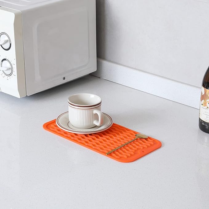 Silicone Dish Drying Mat for Multiple Usage,Easy clean,Eco-friendly,Heat-resistant Silicone Mat for Kitchen Counter or Sink,Refrigerator or Drawer Liner Orange S 12 inches x 6 inches