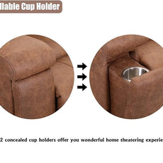 CANMOV Leather Recliner Chair, Classic and Traditional Manual Recliner Chair with Overstuffed Arms and Back, Manual Single Sofa with Concealed Cup Holders, Brown