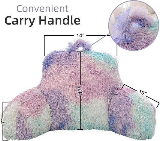 A Nice Night Faux Fur Reading Pillow Bed Wedge Large Adult Children Backrest with Arms Back Support for Sitting Up in Bed/Couch for Bedrest,BluePurple
