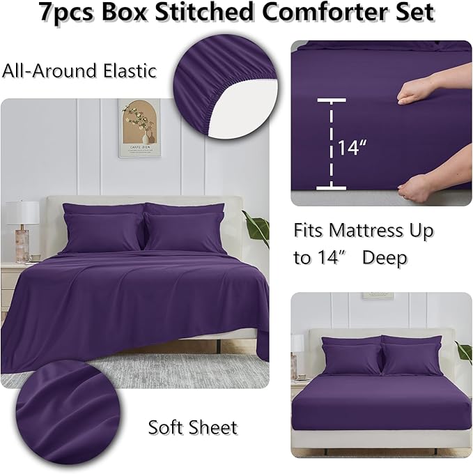 CozyLux Full Size Comforter Sets Purple - 7 Pieces Bed in a Bag Full, Oeko-Tex Certified Bed Set, All Season Soft Bedding Set with Down Alternative Comforter, Sheets, Pillowcases & Pillow Shams